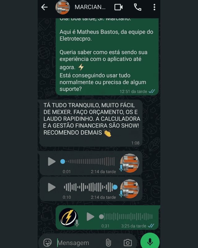 Cliente diz que o app é fácil de mexer e que a calculadora e a gestão financeira são show